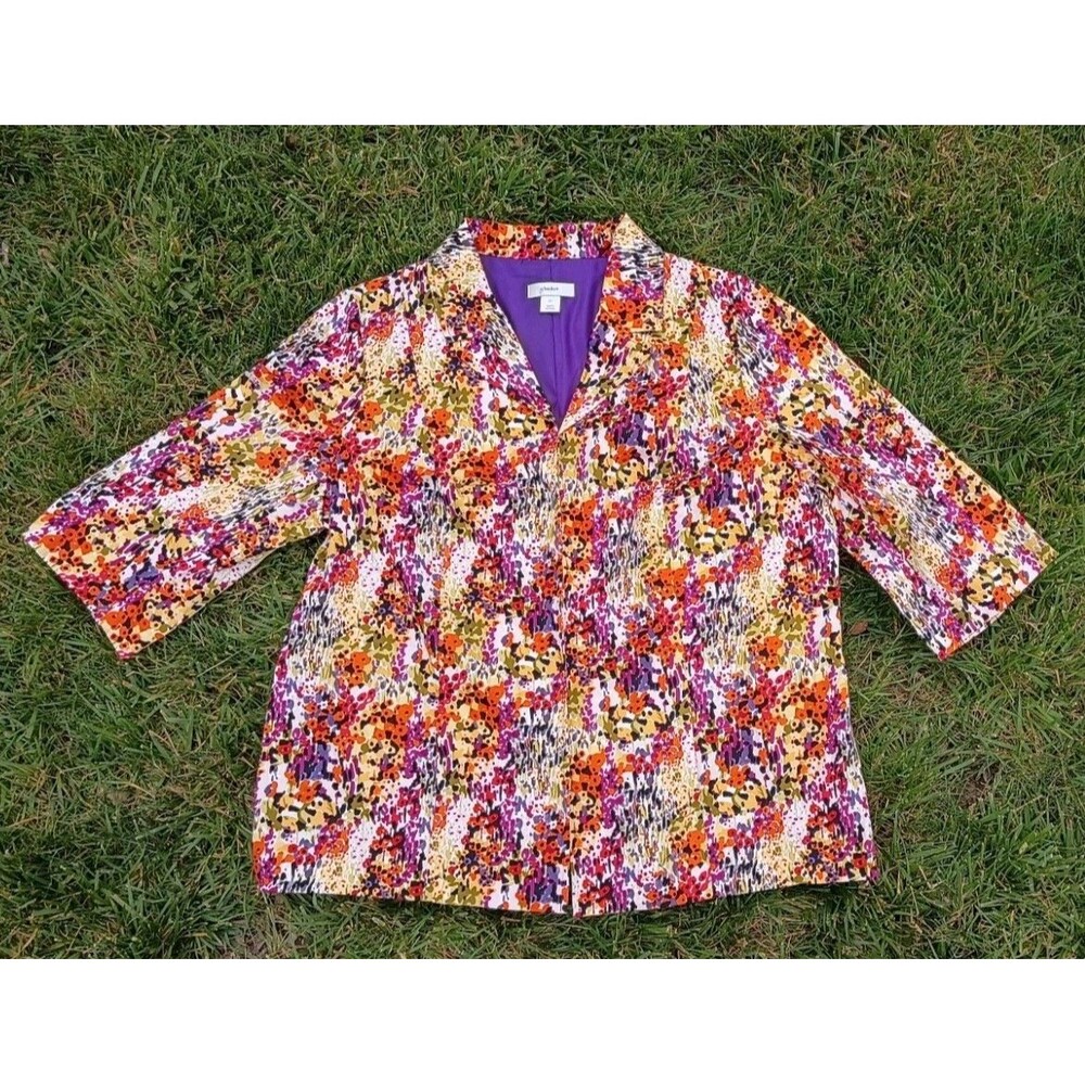 CJ Banks 2X Floral Print Blazer Jacket Purple Stretch Lined Cotton Artsy - Picture 8 of 8
